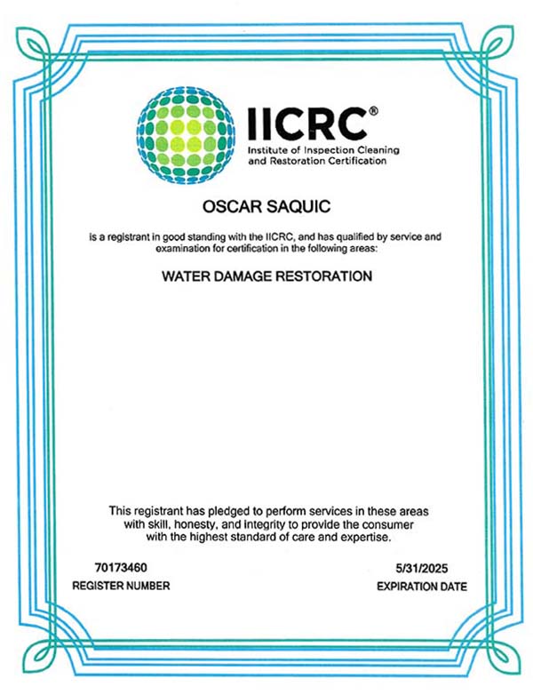 Oscar Saquic IICRC License